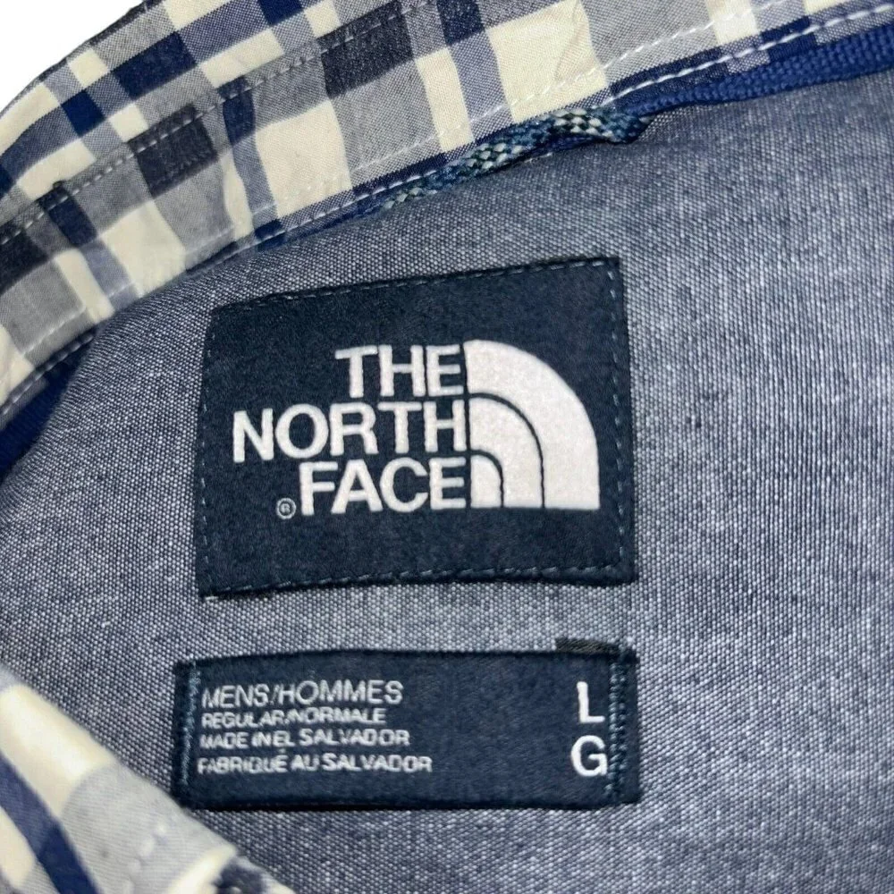 The North Face Men's L Large Button Down Shirt Short Sleeve Plaid Pattern Blue